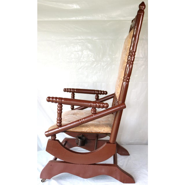 Antique Upholstered Oak Platform Rocker / Spring Rocker ~ Circa 1915 For Sale - Image 4 of 12