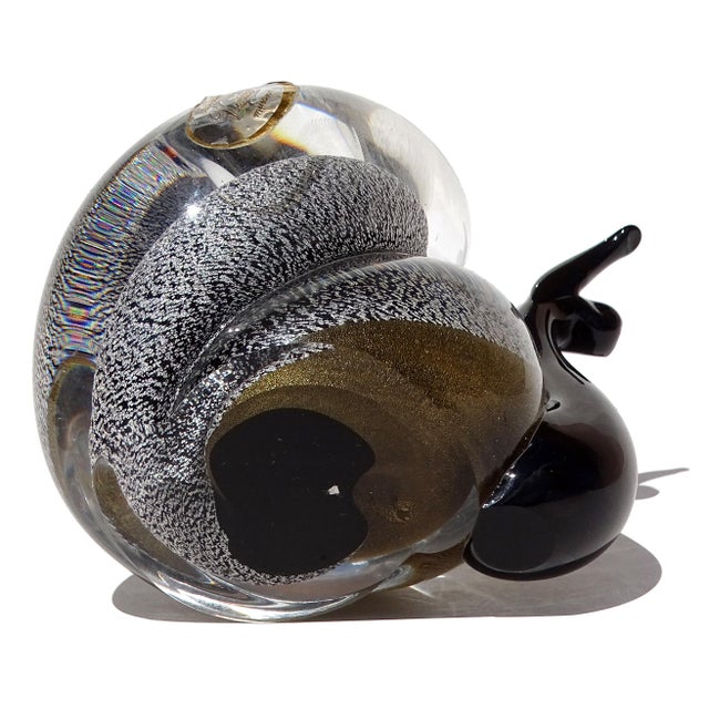 Murano Vetreria Venier Label Gold Silver Flecks Black Italian Art Glass Snail Paperweight Figurine For Sale - Image 10 of 10