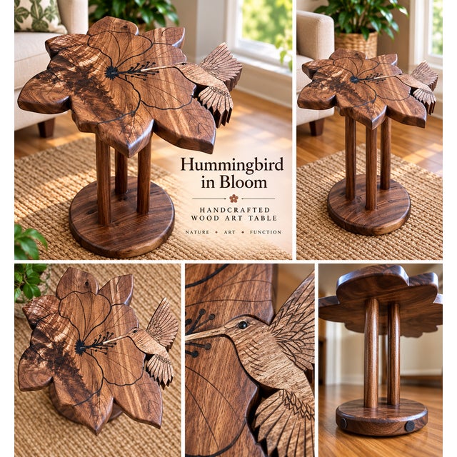 Wood Butterfly Garden — Original Black Walnut Art Table For Sale - Image 7 of 9