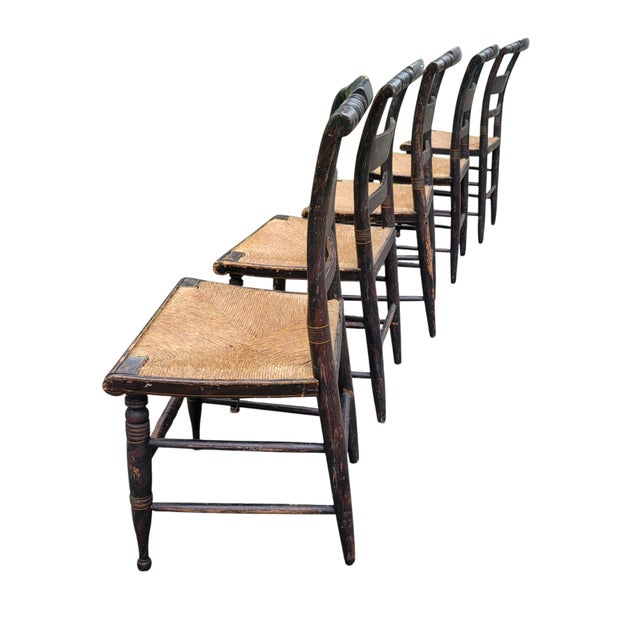 Hitchcock Period Early 19th Century Set of 5 Hitchcock Painted Stenciled Side Chairs For Sale - Image 4 of 18