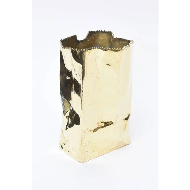 90's French Signed Limited Edition Brass Bronze Crushed Paper Bag Sculpture by Honore For Sale - Image 4 of 11