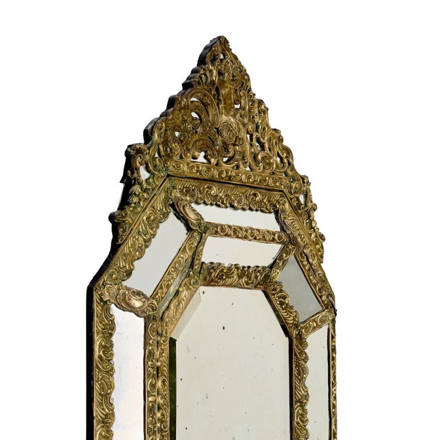 French Napoleon III Gilt Brass Repoussé Cushion Mirror, 19th Century For Sale - Image 4 of 9