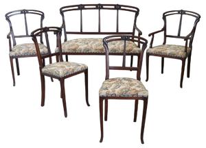 Early 20th Century Art Nouveau Living Room Set, Set of 5