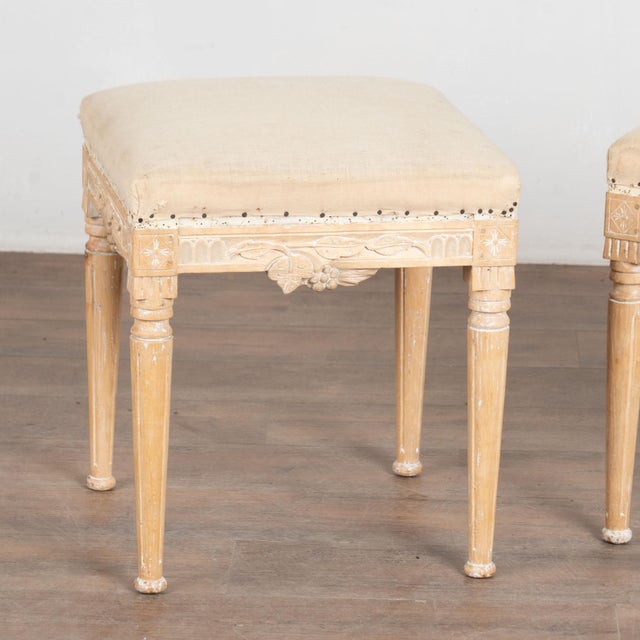 Pair Early 20th Century Swedish Pine Taboret Stools With Egg and Dart Carving For Sale - Image 4 of 14
