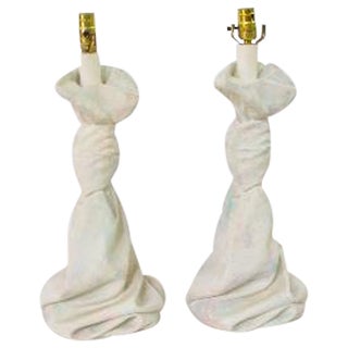 Draped Plaster Table Lamps - Pair For Sale