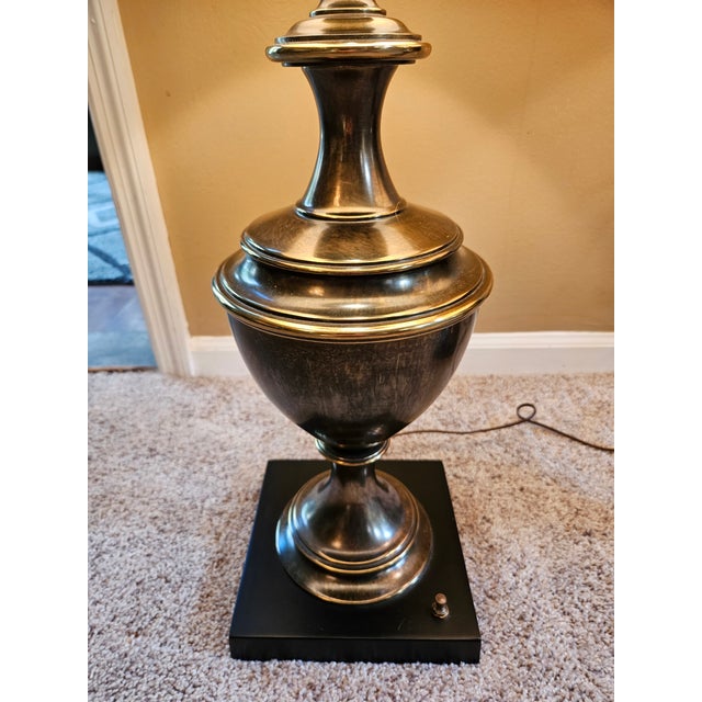 Vintage Stiffel Brass Urn Trophy Lamps With Shades - A Pair For Sale - Image 9 of 11