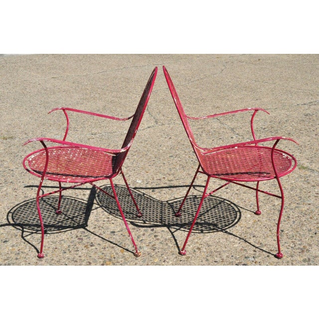 Late 20th Century Wrought Iron Snowflake Design Red Patio Chairs