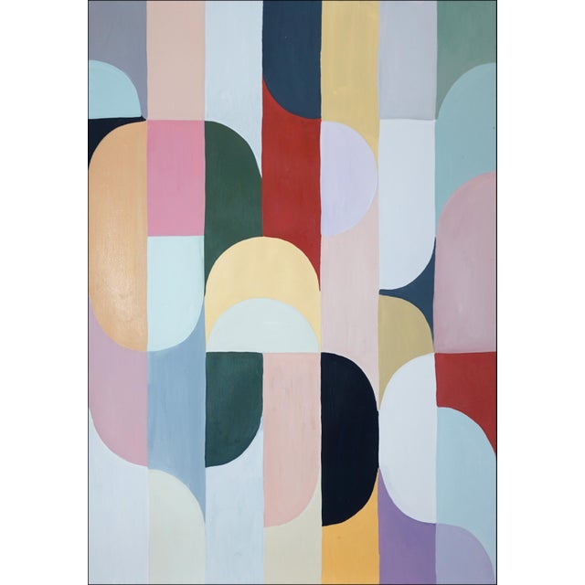 2020s 2026, Art Deco Painting Triptych in Pastel Tones, Raindrops For Sale - Image 5 of 11