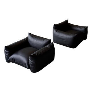 Lounge Chairs in Leather by Mario Marenco for Arflex, Italy, 1970s, Set of 2 For Sale