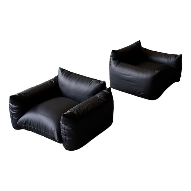 Lounge Chairs in Leather by Mario Marenco for Arflex, Italy, 1970s, Set of 2 For Sale