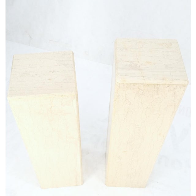 Mid 20th Century Mid-Century Modern Square Beveled Tall Travertine Marble Pedestals End Tables For Sale - Image 5 of 12