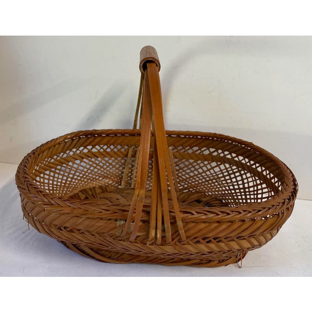 Vintage Chinese Hand Woven Wicker Handled Basket For Sale - Image 9 of 9