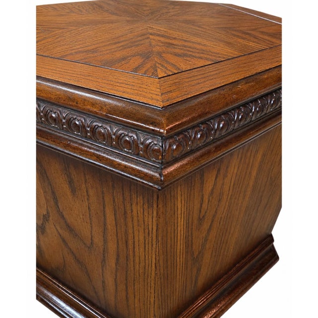 Brown Vintage 1970s Lane Furniture Carved Hexagonal Parquet Storage End Tables, Pair For Sale - Image 8 of 11