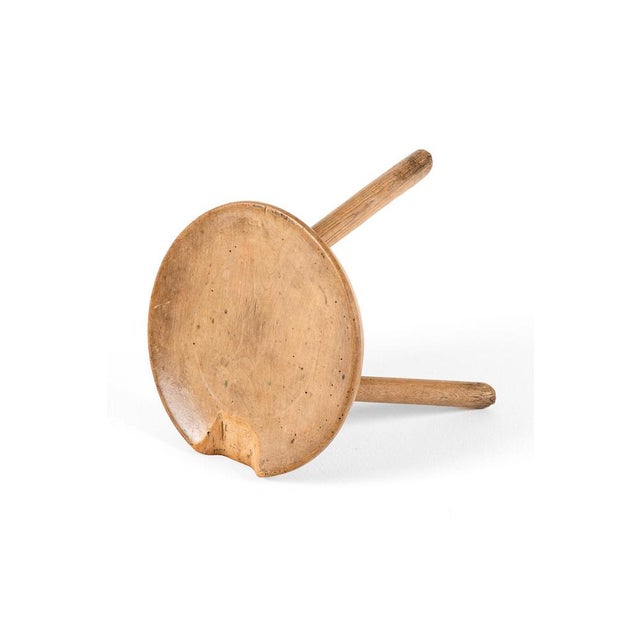 Primitive Tan Elm Stool For Sale - Image 3 of 8