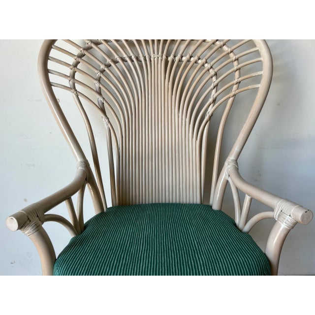 1980s Palm Beach High Peacock Rattan and Leather Accent Chair For Sale - Image 5 of 13