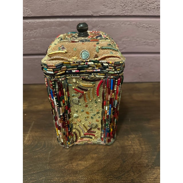 Late 20th Century Art Piece, Beaded Lidded Box For Sale - Image 4 of 9