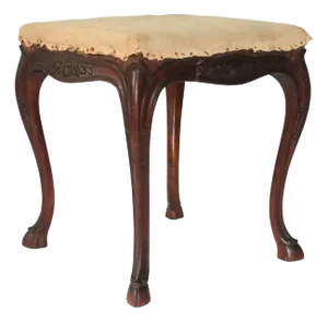 Late 19th Century Hand Carved Stool W/ Cabriole Legs and Hoof Feet