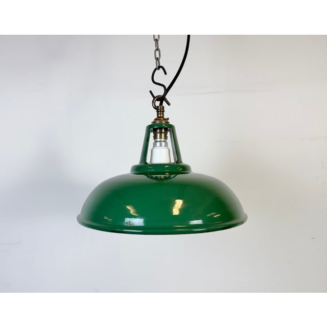 Metal Industrial Green Enamel Factory Pendant Lamp, 1960s For Sale - Image 7 of 18