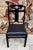 Early 20th Century Black Lacquer Chinese Influence Charcoal Leather Dining Chairs- Set of 4 For Sale - Image 4 of 13