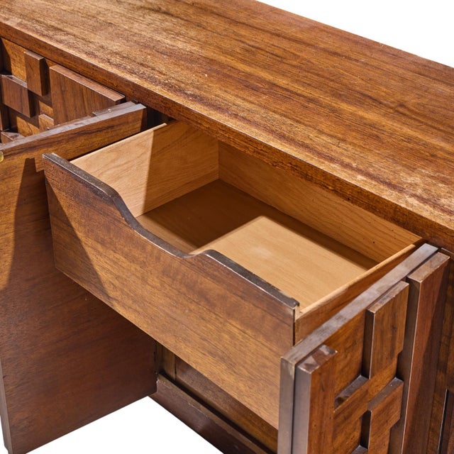 Brown Lane Staccato Brutalist Mid Century Walnut Lowboy Dresser For Sale - Image 8 of 10