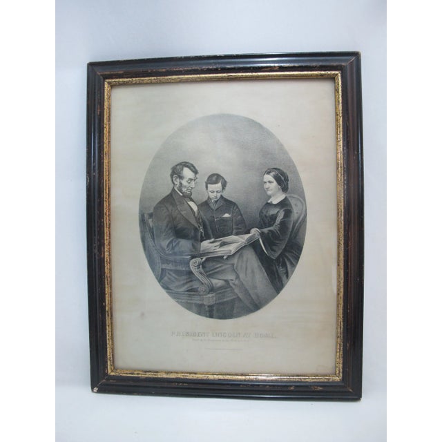 Late 19th Century Currier & Ives Lincoln at Home Reading Scriptures to Wife & Son Steel Engraving For Sale - Image 5 of 5