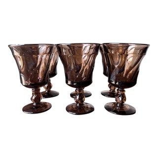 Set of 6 - Vintage Fostoria Jamestown Brown Water Goblets Glassware For Sale