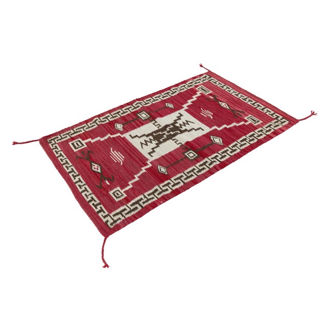 Modern Navajo Style Wool Area Rug – Red, Cream, and Espresso Geometric For Sale - Image 9 of 9