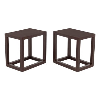 Karl Springer Attr. Maroon Leather End Tables, Pair For Sale