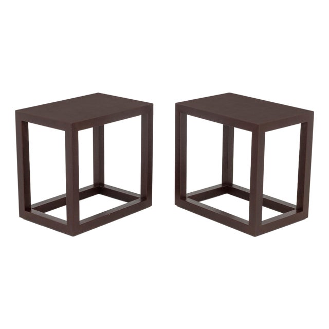 Karl Springer Attr. Maroon Leather End Tables, Pair For Sale