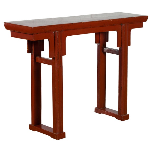 19th Century Chinese Qing Dynasty Period Red Lacquer Console Altar Table For Sale - Image 13 of 13