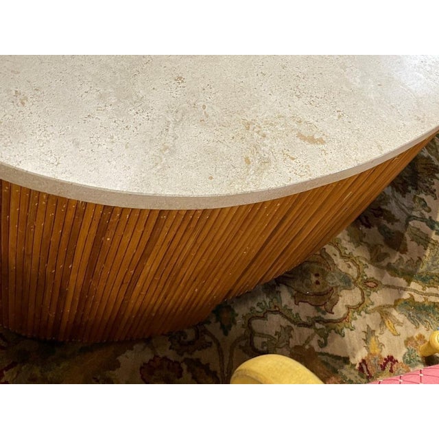 1970s 1970s Mid Mod Oval Travertine & Pencil Reed Coffeee 54" For Sale - Image 5 of 6