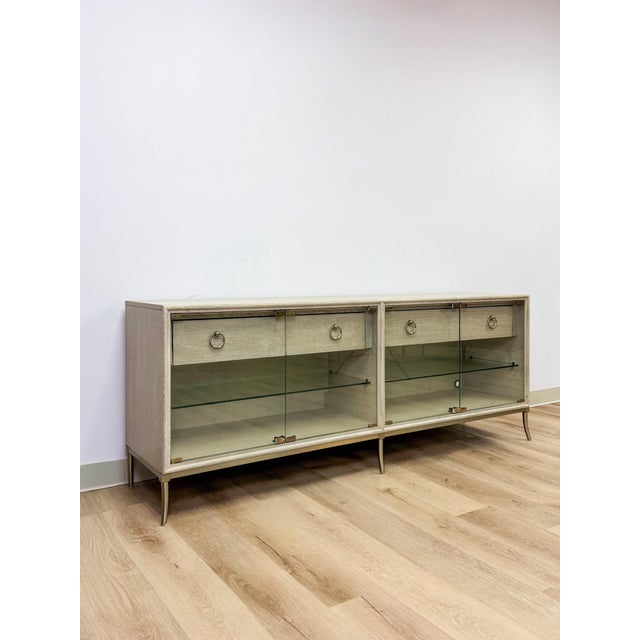 Modern Modern American Drew Corsica Painted Gray Console Credenza Glass Doors Coastal For Sale - Image 3 of 18