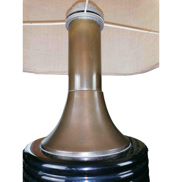 Table Lamp in Brass and Enamelled Aluminum with Laminated Paper Lampshade, 1970s, in Flawless conditions. Designed 1970 to...