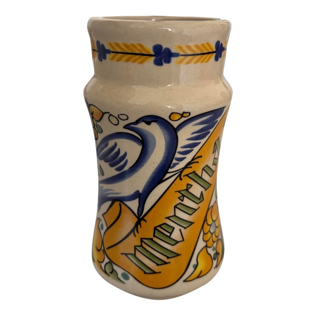 Late 20th Century Small Italian Polychrome Albarelli or Apothecary "Menthal" Jar For Sale