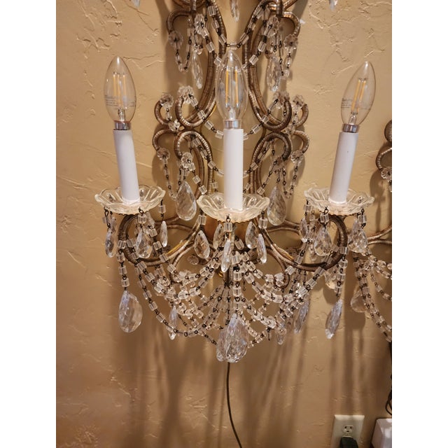 1940s Extra Long Italian Beaded Sconces For Sale - Image 5 of 11
