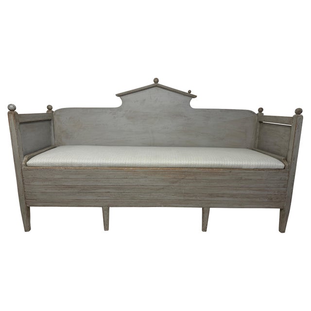 19th Century Neoclassical Style Swedish Grey Gustavian Storage Sofa Hand Carved For Sale - Image 15 of 18