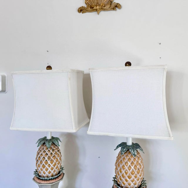 Peach Pineapple Motif Tole Table Lamps: A Pair For Sale - Image 8 of 12