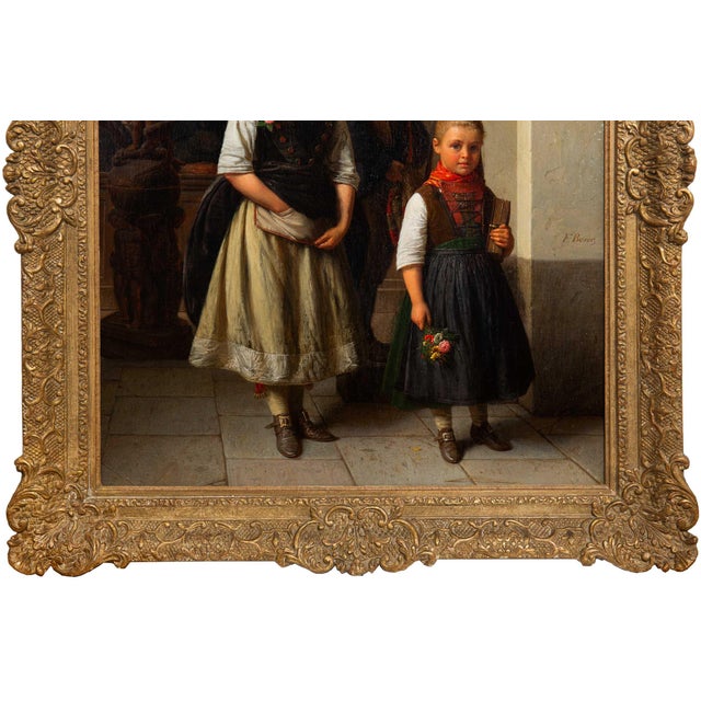 Rare German Antique Painting “After Church” by Karl Friedrich Boser Circa 1860 For Sale - Image 4 of 18