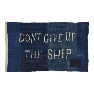 Large Patchwork Indigo Flag, Don't Give Up the Ship For Sale