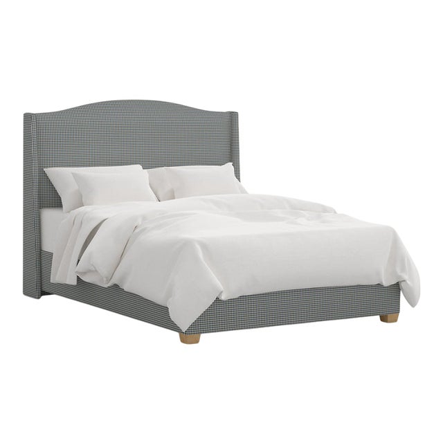 Stoffer Home x Cloth & Company Julia Wingback Bed in Denim Blue Mini Gingham, King For Sale