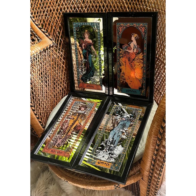 The Four Seasons Mirror Panels after Alfons Mucha, 1970s, Set of 4 For Sale - Image 5 of 10