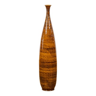 Textured Two-Tone Brown Tall Vase with Narrow Mouth, Elegant Home Decor For Sale