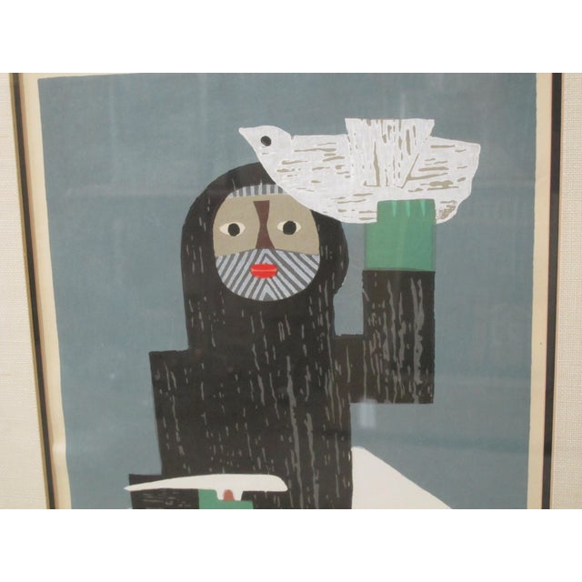 Azechi Umetaro Signed Japanese Woodblock Mountaineer Man With Bird Joy For Sale - Image 4 of 8