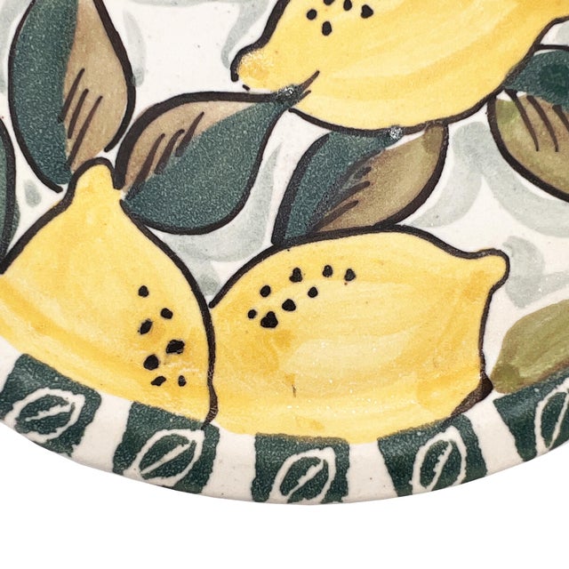 Italian Hand-Painted Ceramic Lemon Majolica Plate Signed, Mid 20th Century For Sale - Image 4 of 9