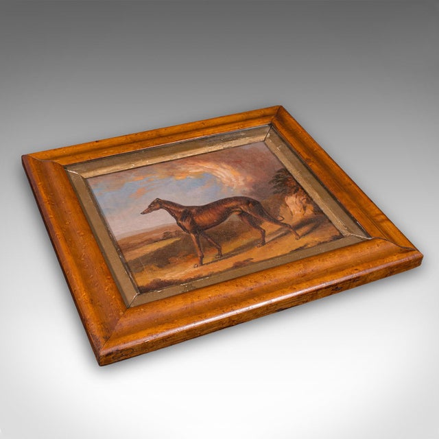 Wood Small Antique Greyhound Painting, Oil on Board, Maple Frame, Dog Art, Victorian For Sale - Image 7 of 8