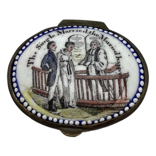 Rare 18th Century Battersea Bilston Enamel Patch Box, Maried Happy For Sale