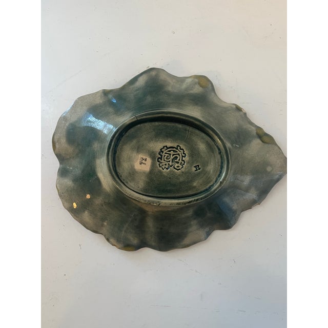 Victorian Leaf-form Etruscan majolica ceramic dish. Incised stamp on reverse side Etruscan with initials for the maker...