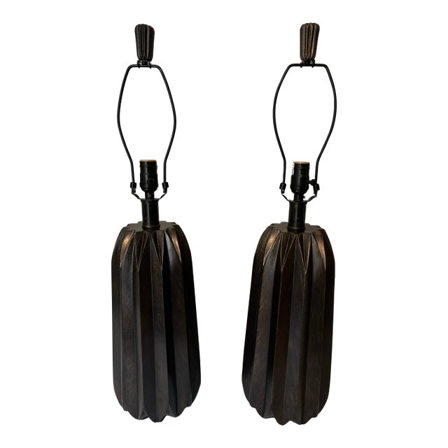 Vintage Mid Century Modern Wooden Table Lamps - a Pair For Sale