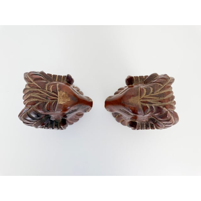 1970s Carved Wood Rams Head Bookends by Sarreid Spain 1970s - A Pair For Sale - Image 5 of 11