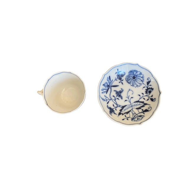 Ceramic Mid 20th Century Vintage Meissen Blue Onion Espresso Cup and Saucer For Sale - Image 7 of 9